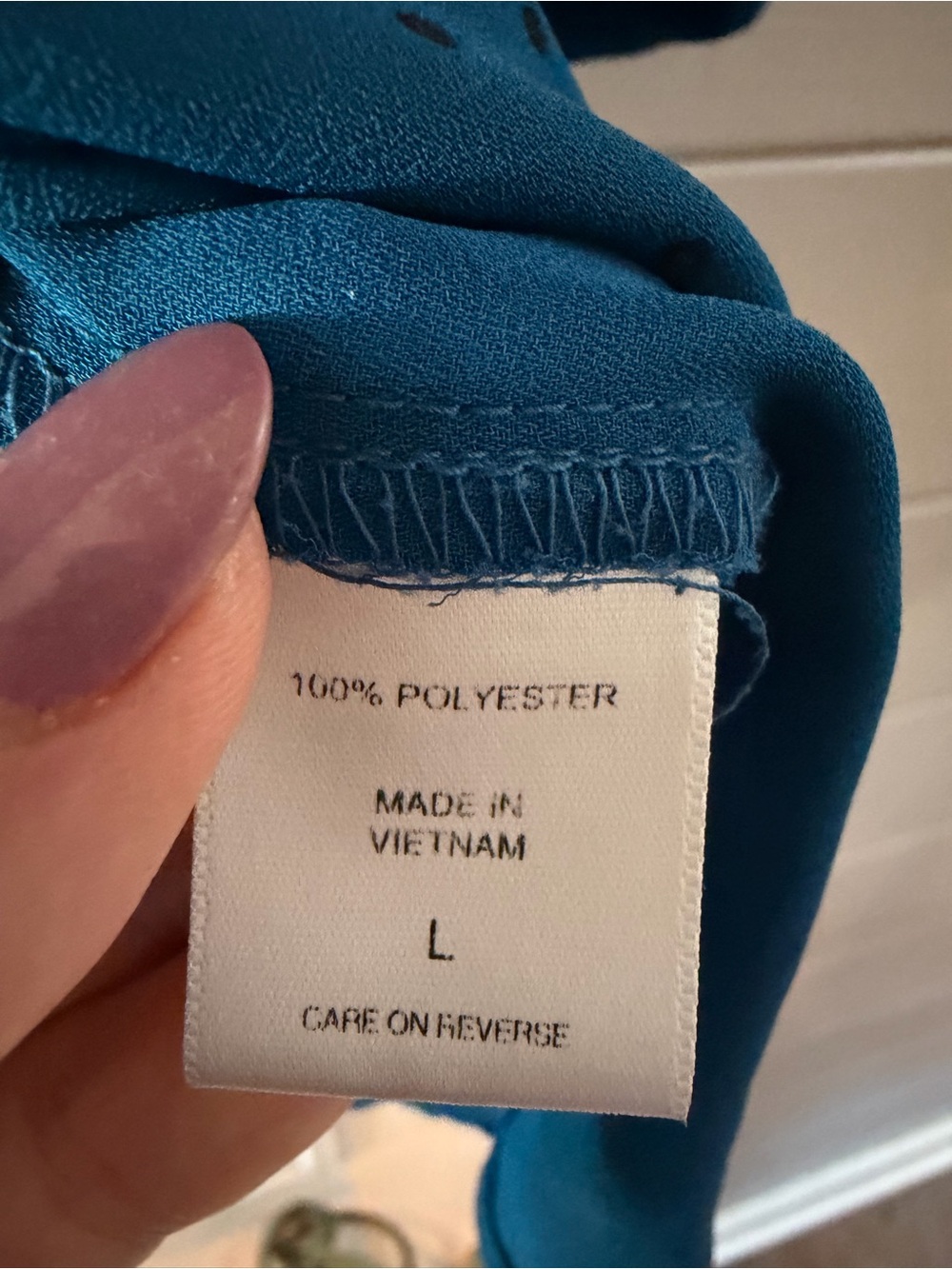 New York & Company Teal Blue Dot Split-Neck Blouse - Picture 7 of 10